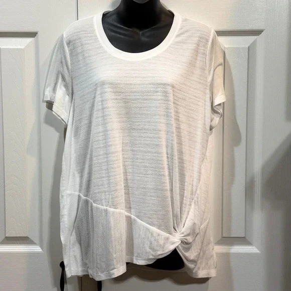 Xersion Womens‎ White Textured Twist Front Tunic Tee Top Shirt XL - Picture 2 of 4
